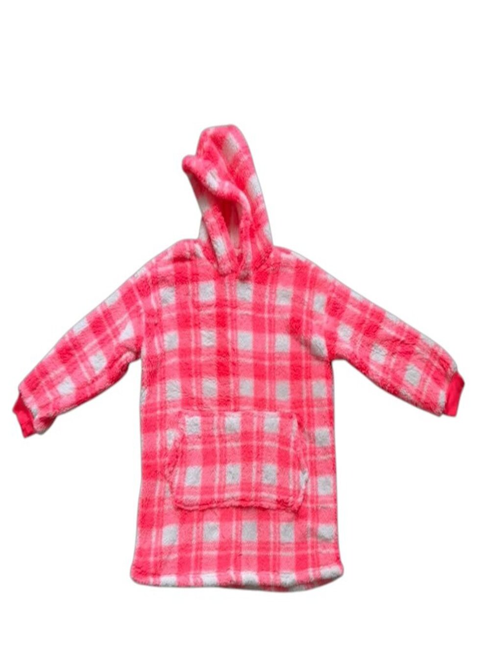 Cat & Jack Girls M 8 Pink Plaid Hooded Fleece Pajamas